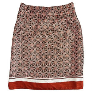 Banana Republic Silk Skirt Orange Brown Geometric A-Line Knee Length Size 0